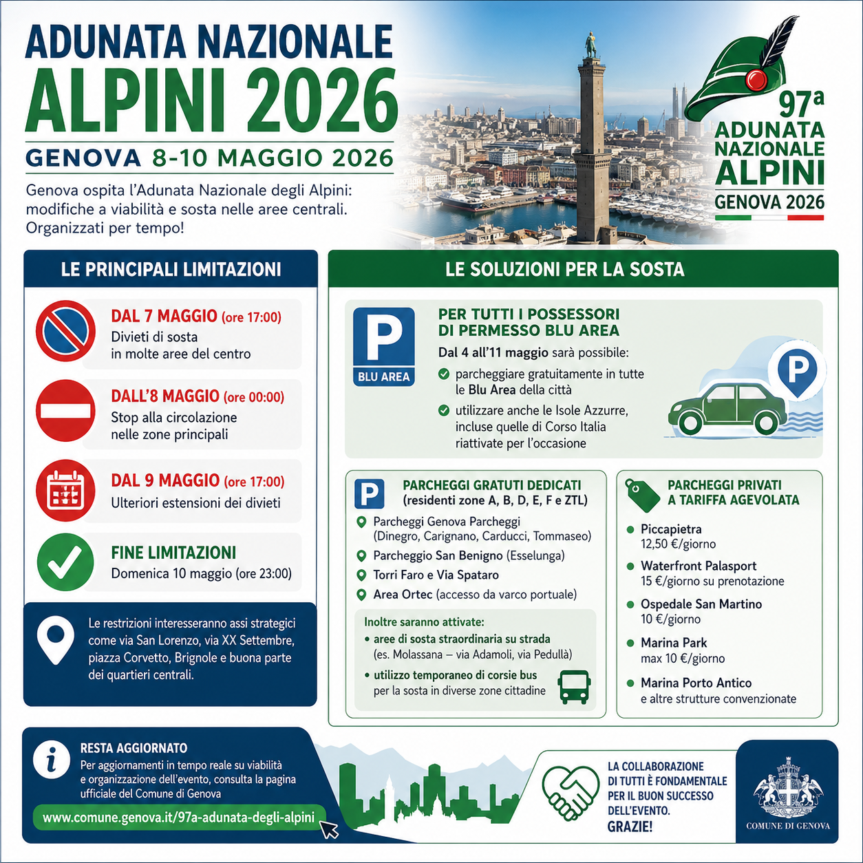 Informazioni su viabilità e sosta alternativa in occasione dell’Adunata Nazionale degli Alpini (8-10 maggio 2026)